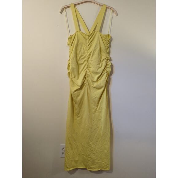RTR Sz Large L Jonathan Simkhai Yellow Darya Sleeveless Halter Ruched Maxi Dress - Picture 8 of 10